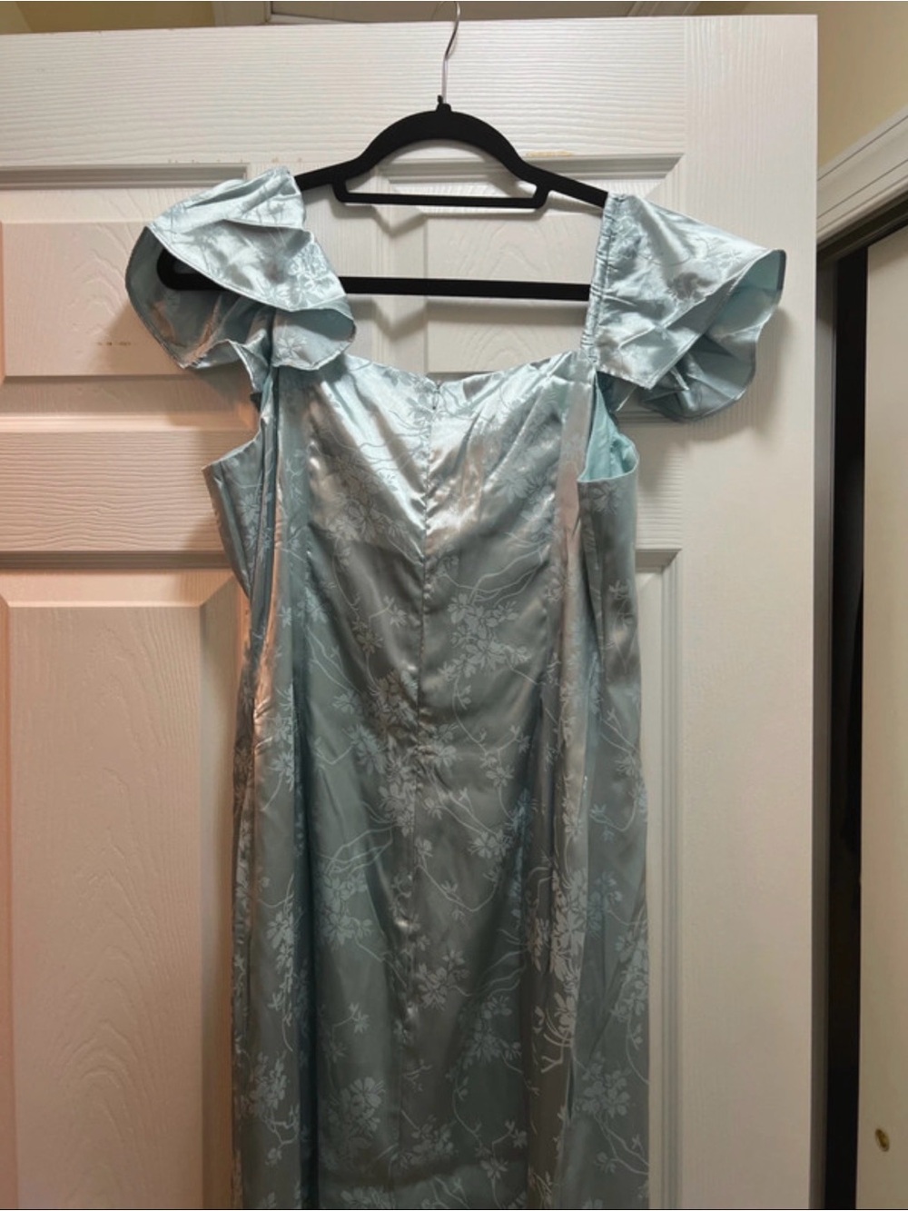 RIHOAS Satin Floral Dress in Pale Blue-Green - Picture 5 of 7
